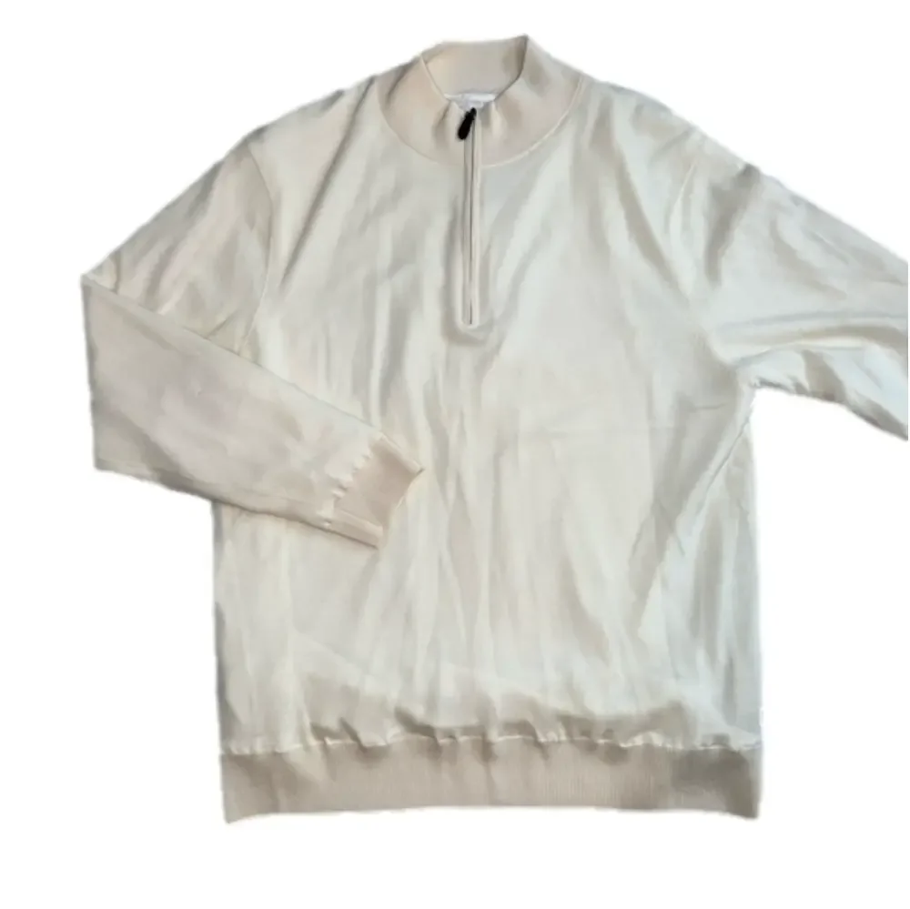 100% Merino Wool Men’s Cream Golf 1/4 Zip Sweater, Fully Lined Size L